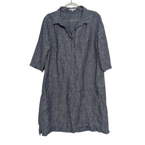 Laju Linen Popover Dress Womens Size Large Blue Coastal Minimalist Half Sleeve